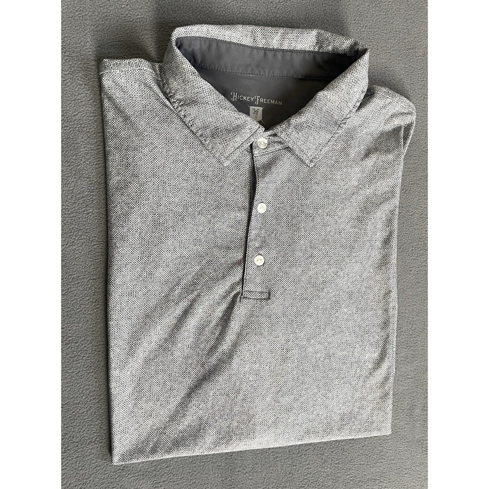 Hickey Freeman Men's Size - XL Gray Geometric Performance Short Sleeve Golf Polo